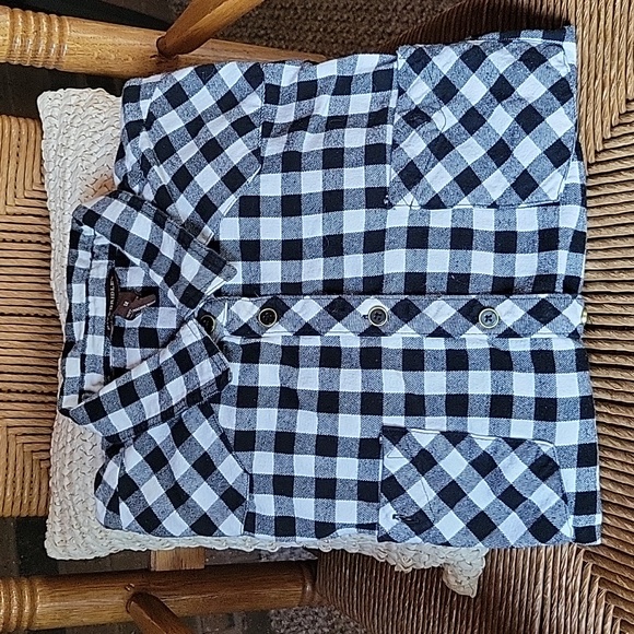 Bit & Bridle Tops - Bit & Bridle black/white checkered, long sleeve flannel, size 1X